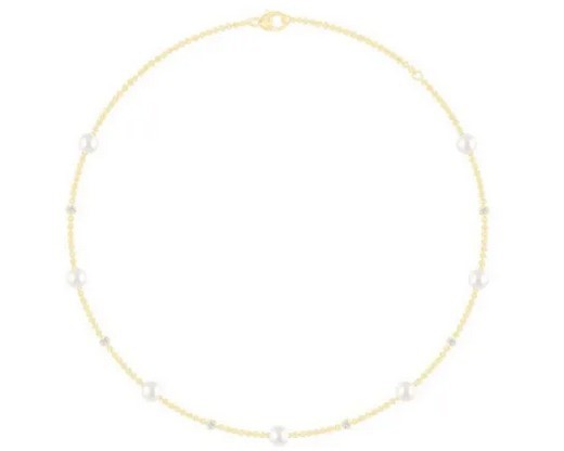 9K YELLOW GOLD 0.21ct FVS LAB DIAMOND FW PEARL NECKLACE 40-45cm