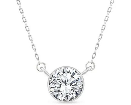 9K WHITE GOLD 1.00ct F VS LAB DIAMOND BEZEL NECKLACE 40-45cm