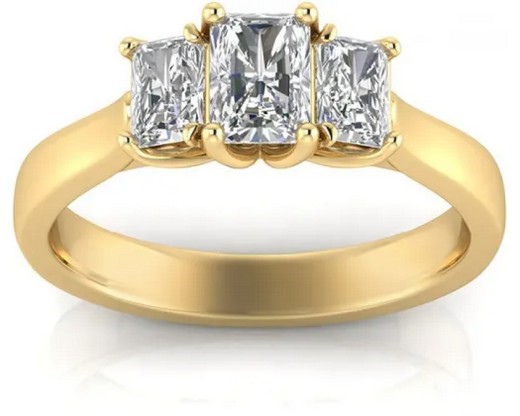 9K YELLOW GOLD 1.00ct F VS LAB DIAMOND RADIANT TRILOGY RING