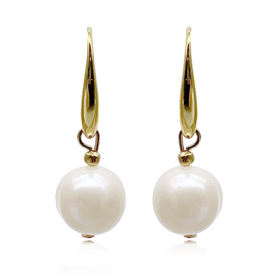 Large 10-11mm Freshwater Pearl Gold Plated Drop Earrings