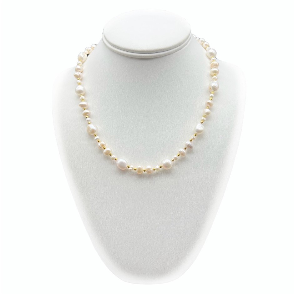 Flat Edge Baroque & Pearls 18k Gold Plated Necklace