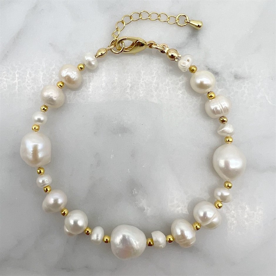 Flat Edge Baroque & Pearls 18k Gold Plated Bracelet
