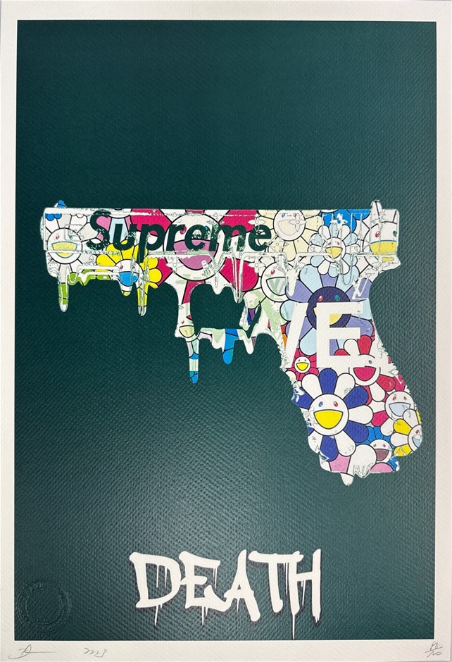 Death NYC Signed Street Art Print "Supreme/Murakami Flower Style"