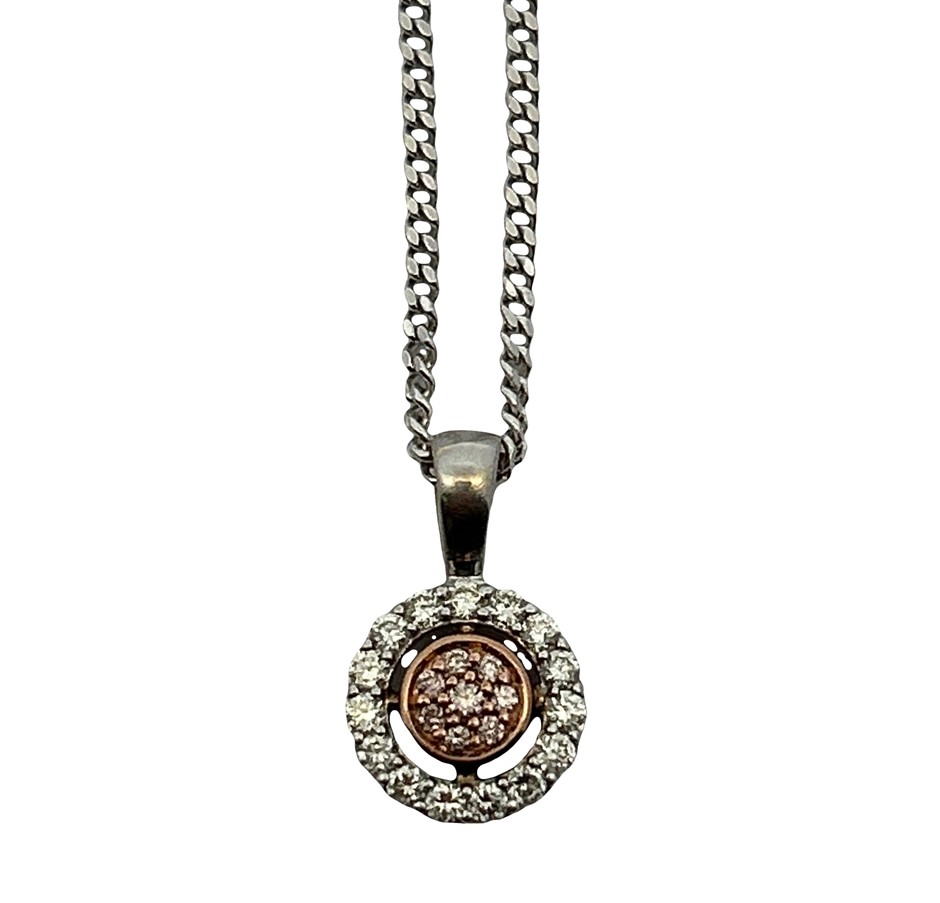 9ct Yellow/Rose Gold Pink & White 0.11ct Diamond Pendant & Chain