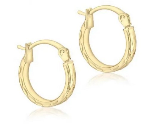9K Yellow Gold HLW DIAMOND CUT 10mm HOOP EARRINGS