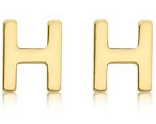 9K Yellow Gold MINI INITIAL 'H' STUD EARRINGS