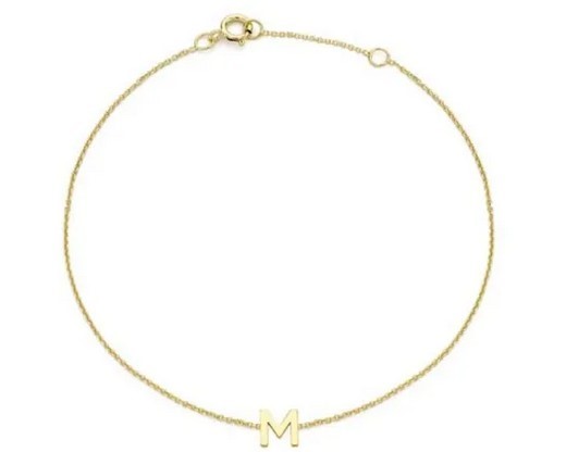 9K Yellow Gold MINI INITIAL 'M' Bracelet 15.5-19cm