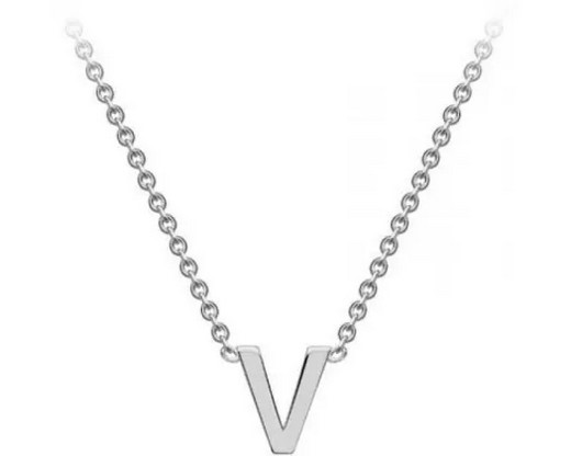 #1 9K WHITE GOLD INITIAL 'V' NECKLACE 38+5cm