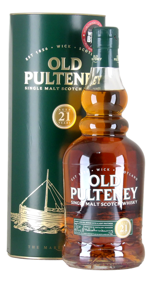 Old Pulteney 21 year old Single malt. ABV 46% (1x 700mL), Scotland.