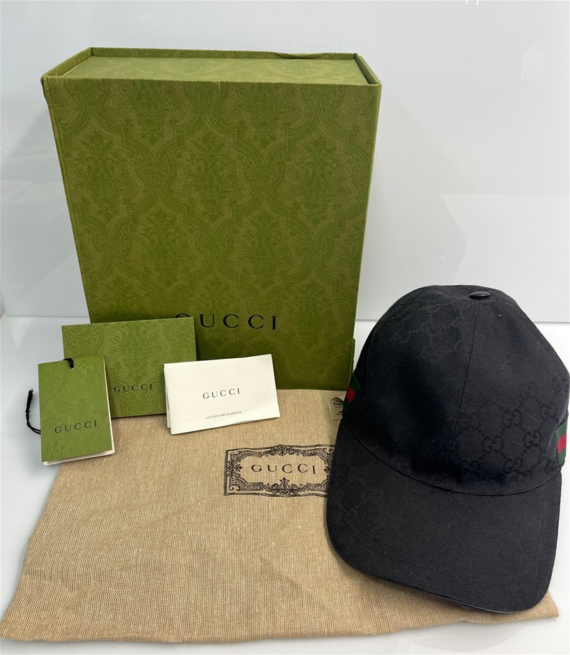 GUCCI GG Black Canvas & Web Stripe Baseball Cap