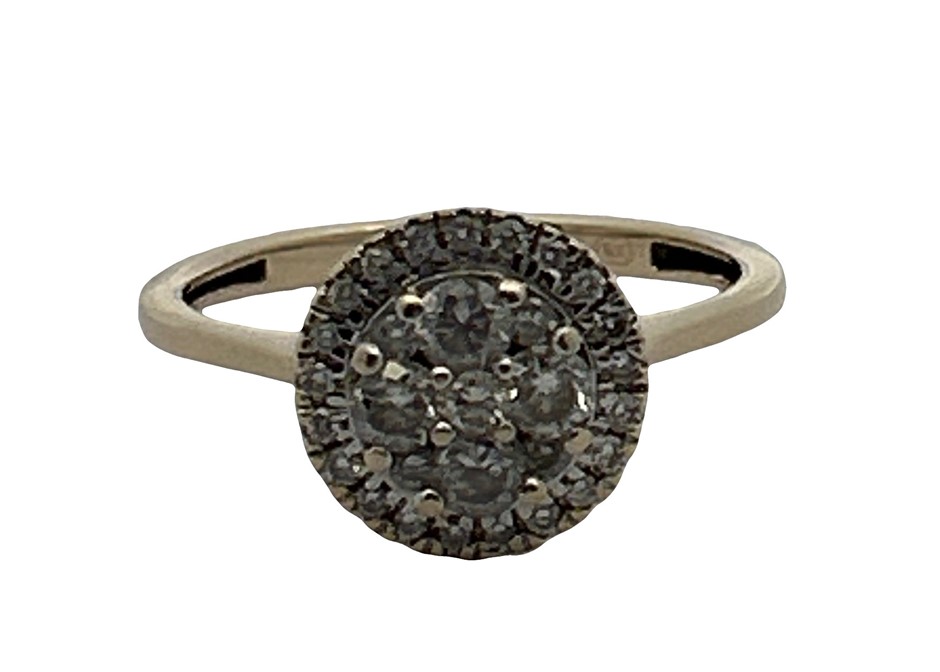 9ct Yellow Gold 0.60ct Diamond Cluster Halo Ring