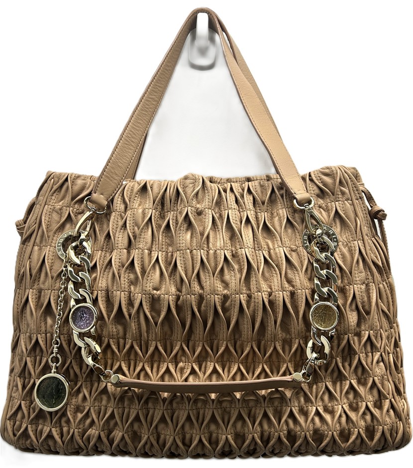 BVLGARI Willow Matelaisse Monete Beige Tote Bag