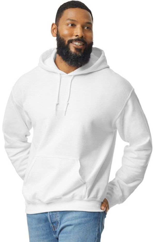 GILDAN Men's Fleece Heavy Blend Hoodie, Size S, 50% Cotton, White.