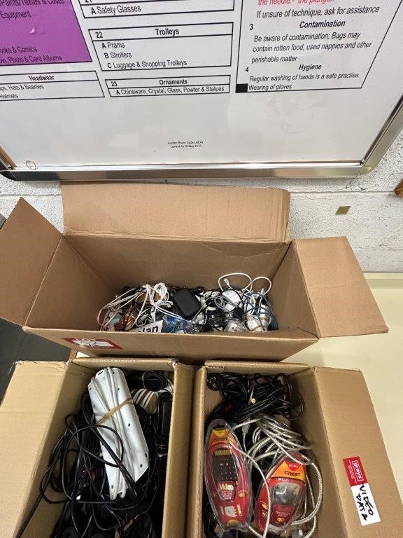 3 x Boxes of assorted IT & electronic cables and chargers