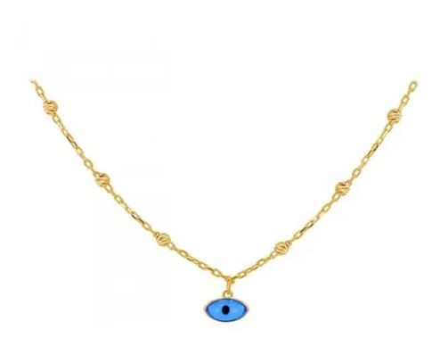 9K YELLOW GOLD EVIL EYE DC BALL NECKLACE 41 + 2.5cm