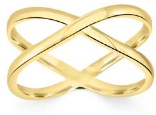 9K Yellow Gold SOLID CROSS OVER RING