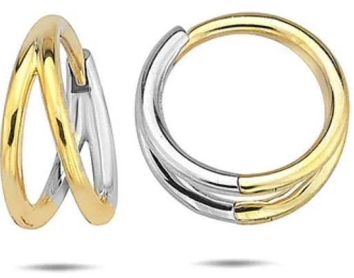 9K Yellow Gold &amp; WHITE GOLD SPLIT HUGGIE EARRINGS 13.5mm