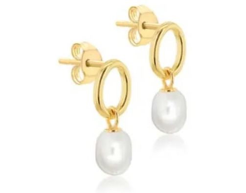 9K Yellow Gold F/W OVAL BAROQUE PEARL DROP EARRINGS