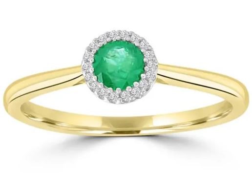 9K Yellow GOLD 0.05CT HI I1 DIAMOND EMERALD RNG