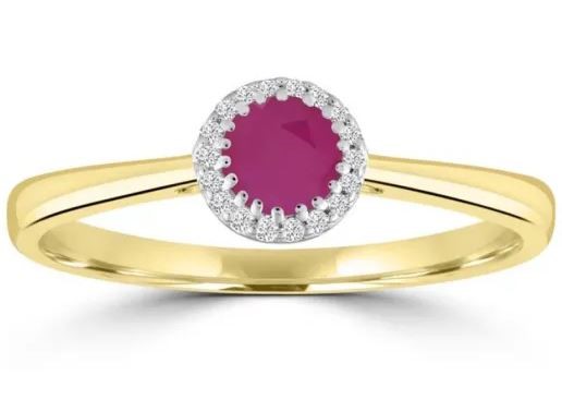 9K Yellow GLD 0.05CT HI I1 DIAMOND RUBY RING
