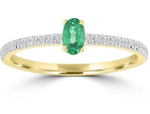 9K Yellow GLD 0.12CT HI I1 DIAMOND EMERALD RING