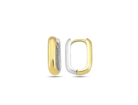 9K Yellow Gold & WHITE GOLD RECT HUGGIE EARRINGS 15mm