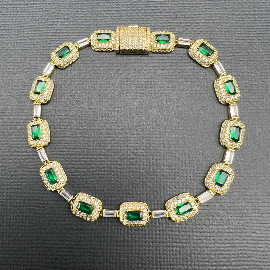 18K Gold-Filled Chain Bracelet with Simulated Diamonds - 20.3cm