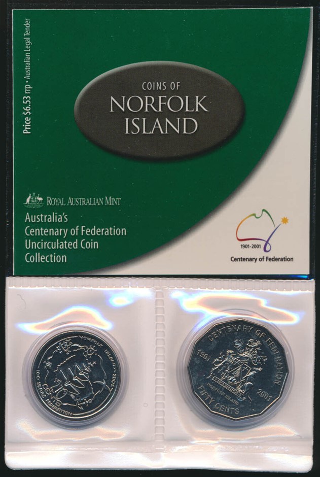 Australia: 2001 Federation 50c & 20c UNC, Norfolk Is in RAM Packing