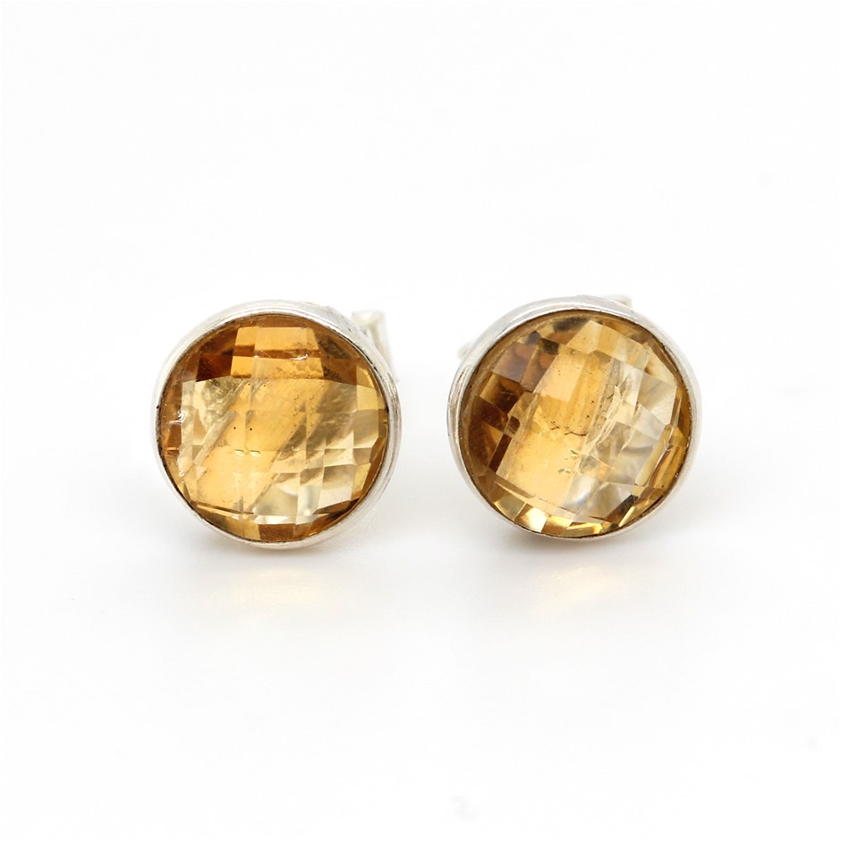 Elegant Handcrafted Citrine Stud 925 Sterling Silver Gemstone Earrings