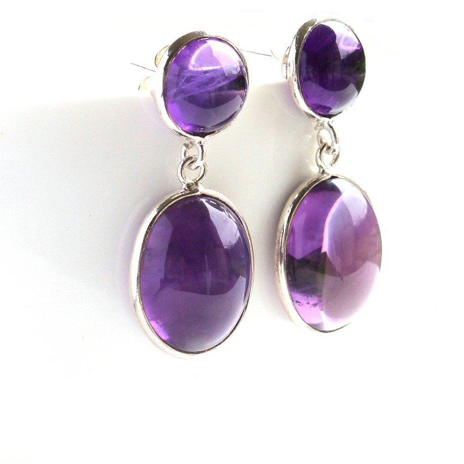Beautiful 24 Cts Amethyst Handcrafted 925 Silver Gemstone Drop Earrings