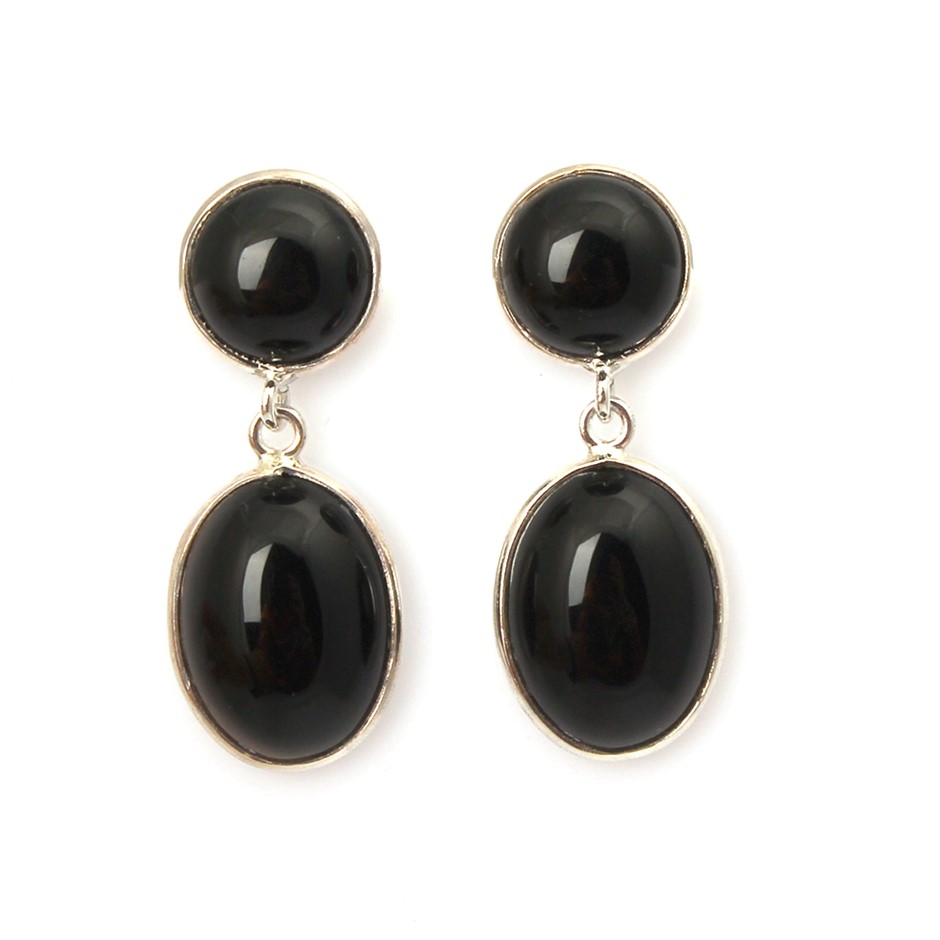 Beautiful 24 Cts Black Onyx Handcrafted 925 Silver Gemstone Drop Earrings