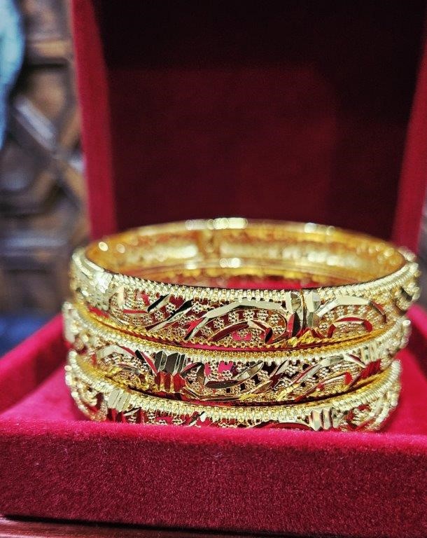 6pcs x 22KGoldFilled/Italy Triple Yellow Gold Plated Bangles with Stamp