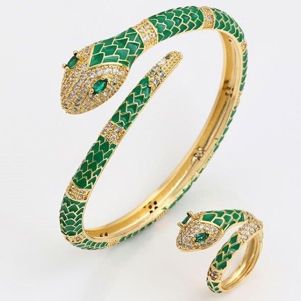 Set 18KGF/Italy Stamped Yellow Gold Filled Snake Bangle & Ring