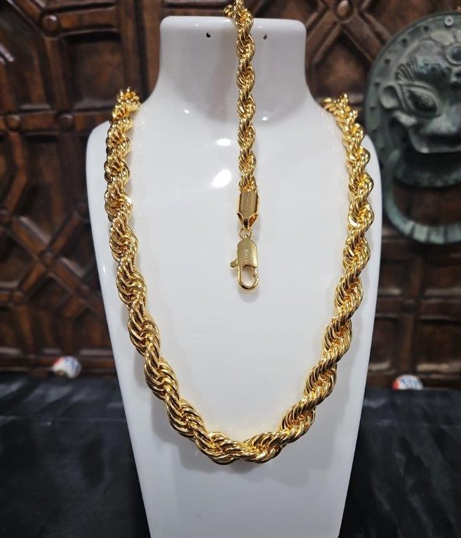 Set 22KGF/Italy Stamped  Yellow Gold Filled Rope Chain & Bracelet-50CM-8MM