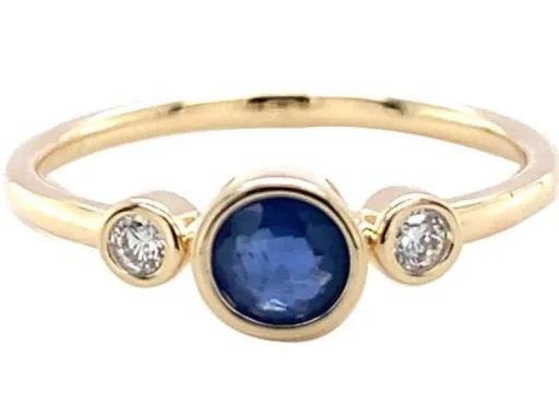 9K Yellow Gold 0.06ct HI SI DIAMOND SAPPHIRE RING