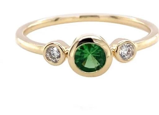 9K Yellow Gold 0.06ct HI SI DIAMOND TSAVORITE RING