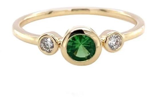 9K Yellow Gold 0.06ct HI SI DIAMOND TSAVORITE RING