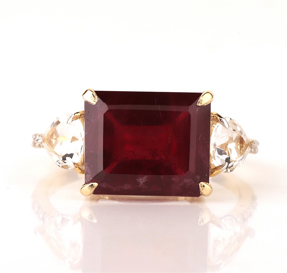 Yellow Gold Natural Ruby & Diamond Ring with Valuation
