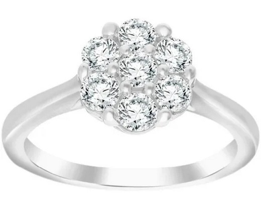 9K WHITE GOLD 0.75ct F VS LAB DIAMOND FLOWER CLUSTER RING