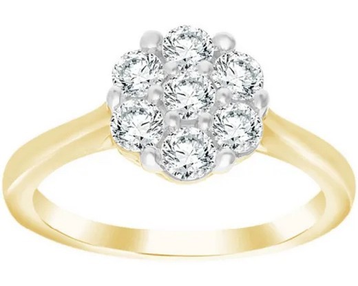 9K YELLOW GOLD 0.75ct F VS LAB DIAMOND FLOWER CLUSTER RING