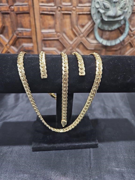 18KGF/Italy Stamped Set Yellow Gold Filled  Chain and Bracelet & Earrings