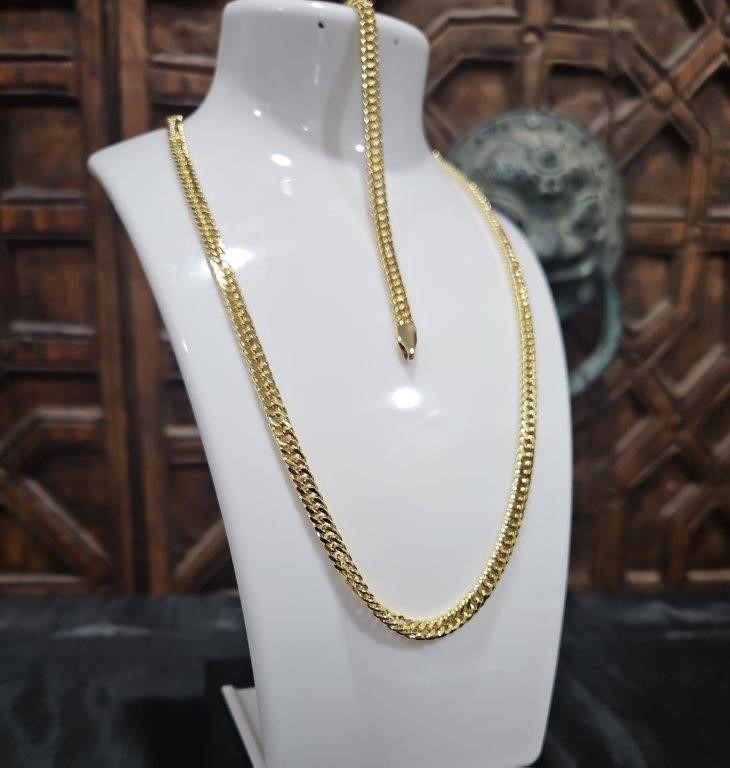 18KGF/Italy Stamped Set Solid Heavy Yellow Gold Filled Chain & Bracelet