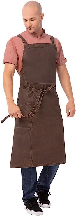 CHEF WORKS Unisex Denver Chef's Bib Apron, One Size, Cotton, Choc Rust.