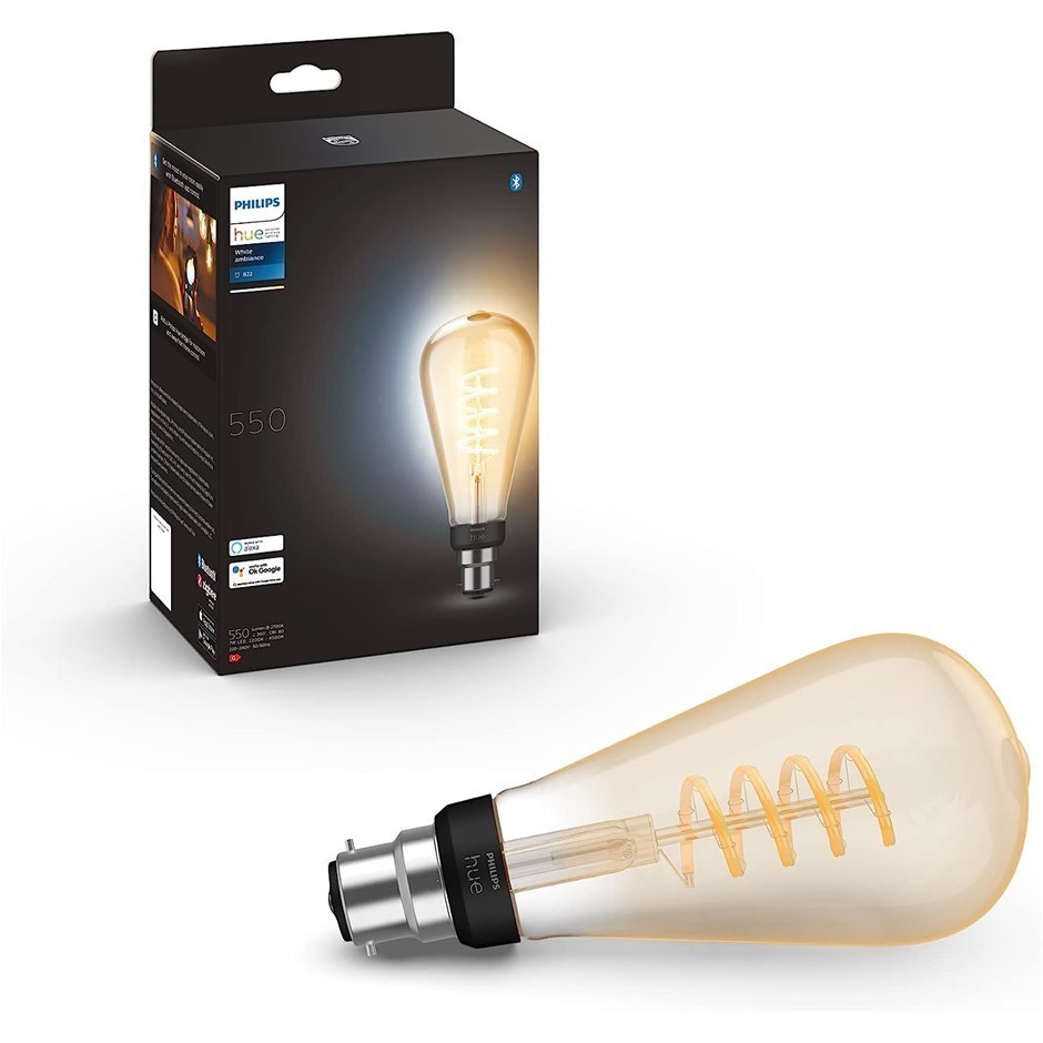 PHILIPS Hue ST72 B22 White Ambiance Filament Bulb.