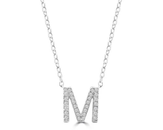 9K WHITE GOLD 'M' 0.09 HI I1 DIAMOND NECKLACE 40+5cm