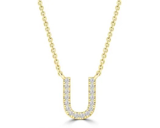 9K YELLOW GOLD 'U' 0.06 HI I1 DIAMOND NECKLACE 40+5cm