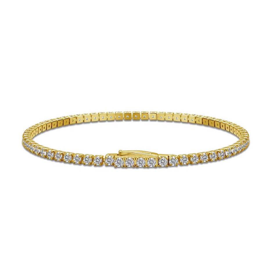 2.5mm Simulated Diamonds 18K Gold Filled 925 Silver Tennis Bracelet-18cm