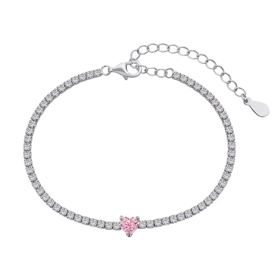 Heart Simulated Diamonds 925 Sterling Silver Tennis Bracelet-16cm