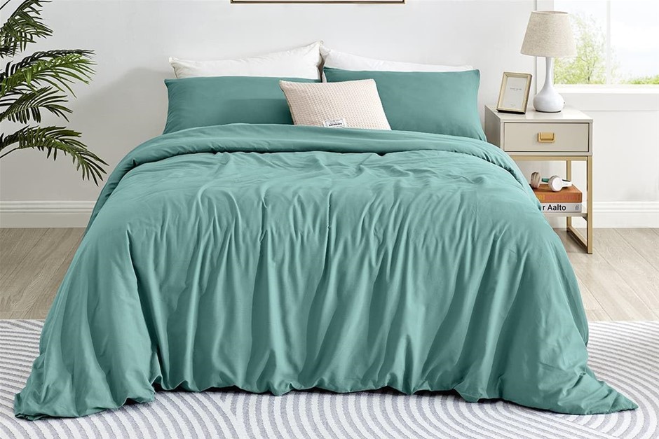 OVELA Ultra Soft Washed Quilt Cover Set (Chinois Green, Single)