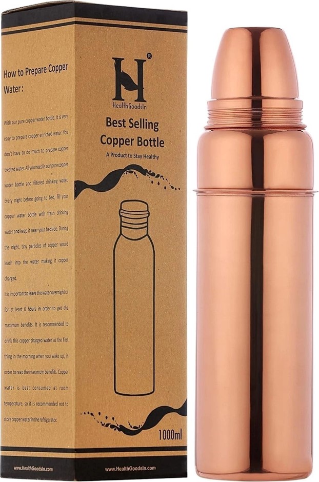 Pure Copper Water Bottle with Cup for Ayurvedic Health Benefits
